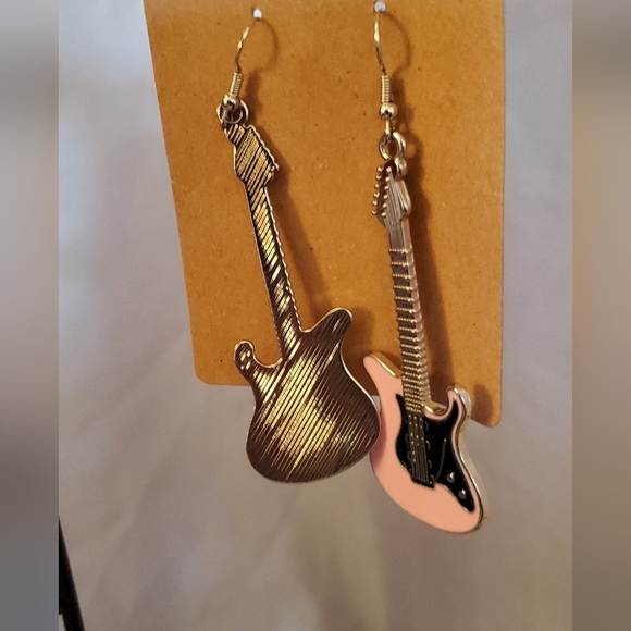 Pink Guitar Earrings - Picture 2 of 3